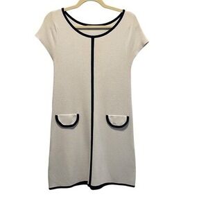 Alice + Olivia White Knit Shift Dress Navy Trim‎ S